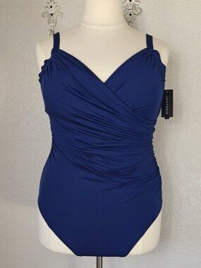 Jantzen 22W  Swimsuit Navy Blue One Piece Fully Lined Surplice Neckline